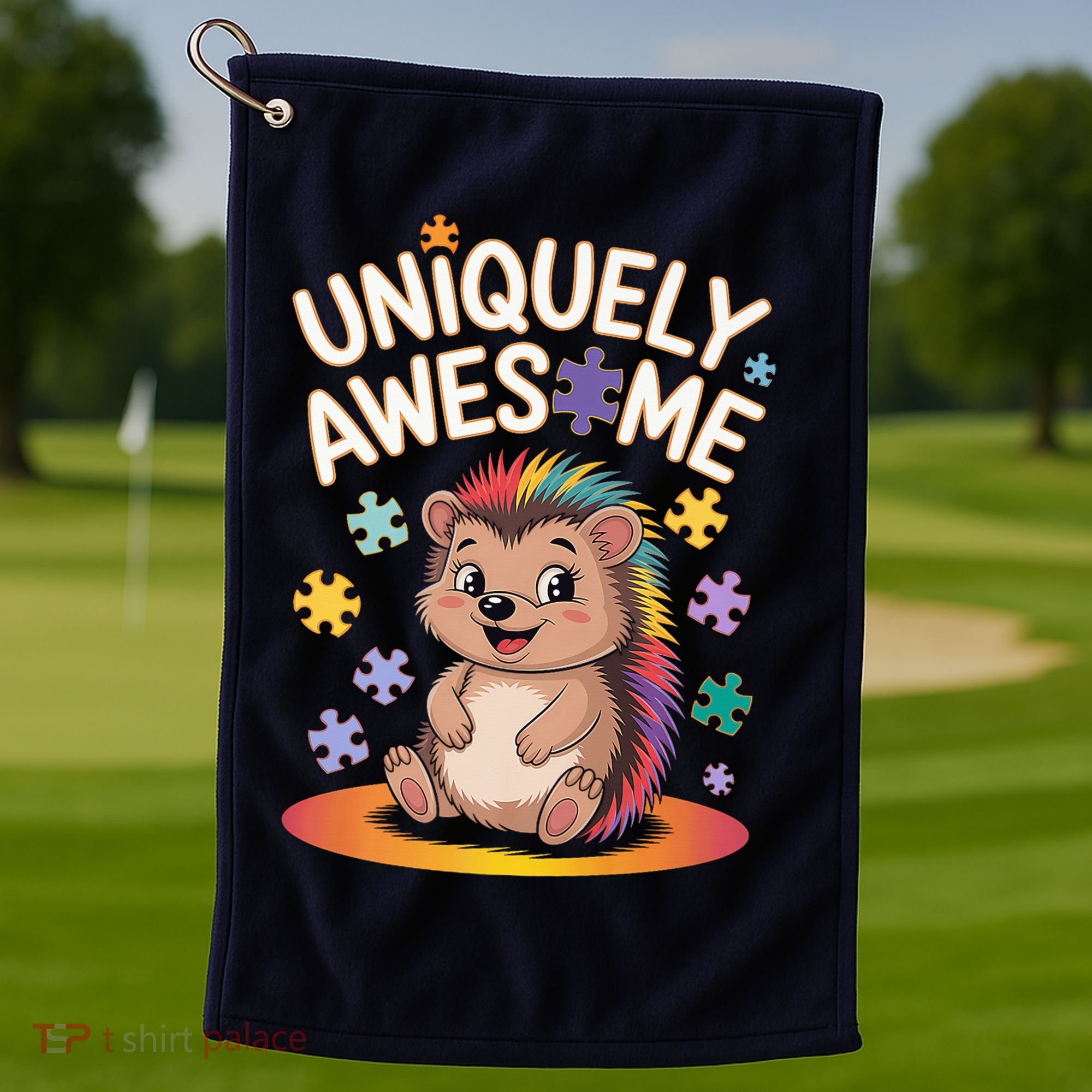Autism Awareness Month Hedgehog Acceptance Neurodiversity Golf Towel