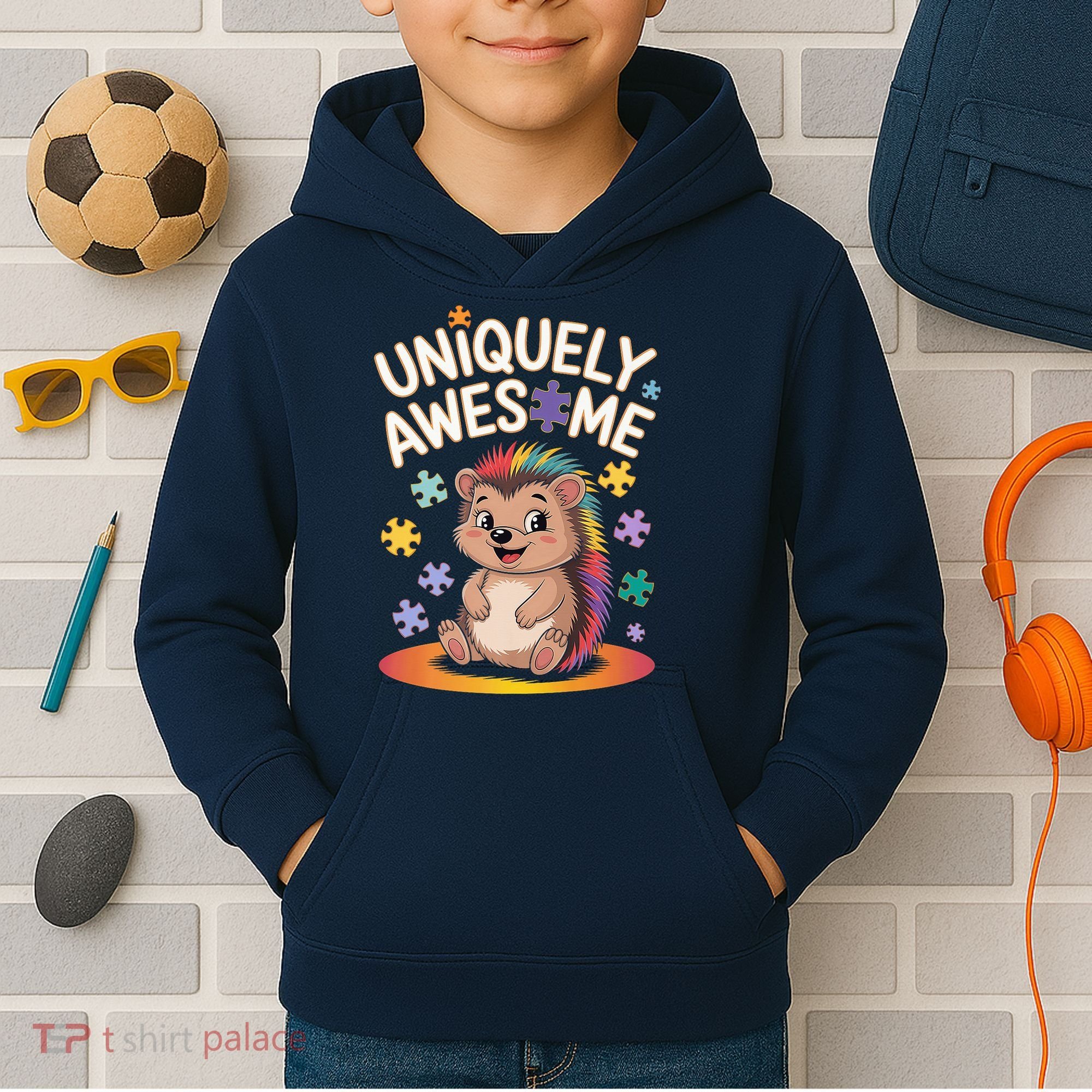 Autism Awareness Month Hedgehog Acceptance Neurodiversity Kids Hoodie