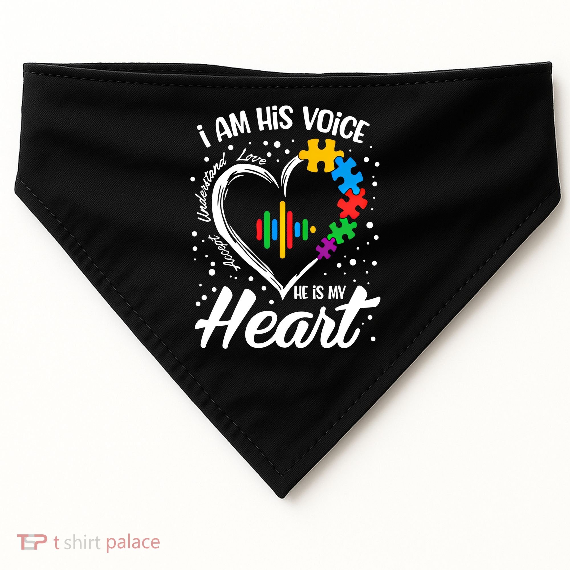 Autism Awareness Mom Meaningful Gift I Am His Voice He Is My Heart Gift USA-Made Doggie Bandana