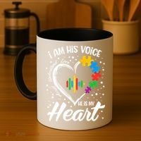 Autism Awareness Mom Meaningful Gift I Am His Voice He Is My Heart Gift Coffee Mug thumb 4