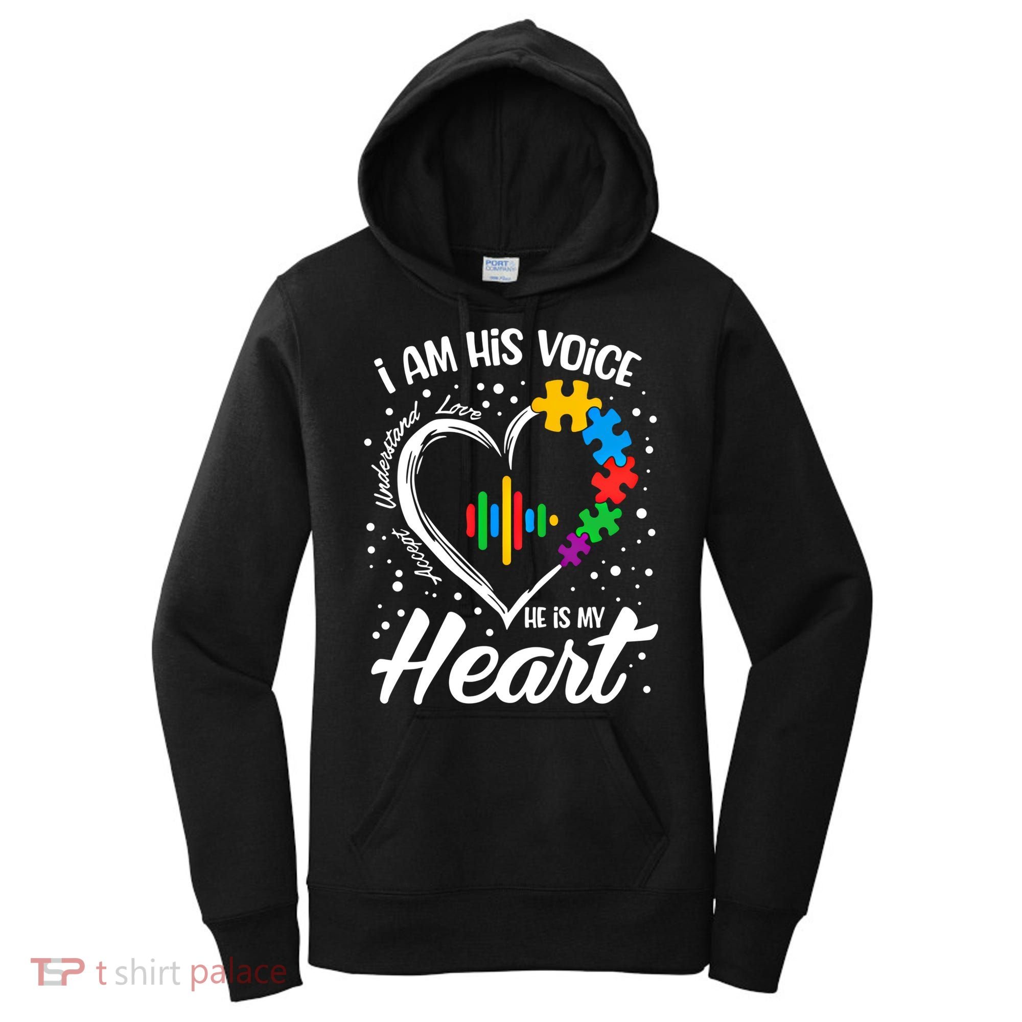 Autism Awareness Mom Meaningful Gift I Am His Voice He Is My Heart Gift Women's Hoodie