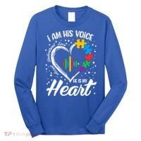 Autism Awareness Mom Meaningful Gift I Am His Voice He Is My Heart Gift Long Sleeve Shirt thumb 0