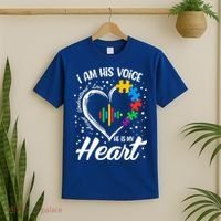 Autism Awareness Mom Meaningful Gift I Am His Voice He Is My Heart Gift T-Shirt thumb 2