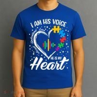 Autism Awareness Mom Meaningful Gift I Am His Voice He Is My Heart Gift T-Shirt thumb 3