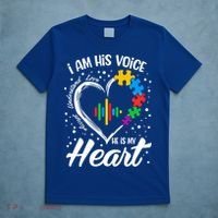 Autism Awareness Mom Meaningful Gift I Am His Voice He Is My Heart Gift T-Shirt thumb 5