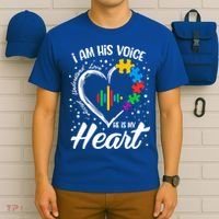 Autism Awareness Mom Meaningful Gift I Am His Voice He Is My Heart Gift T-Shirt thumb 6