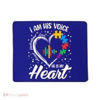 Autism Awareness Mom Meaningful Gift I Am His Voice He Is My Heart Gift Mousepad thumb 0