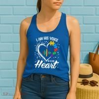 Autism Awareness Mom Meaningful Gift I Am His Voice He Is My Heart Gift Women's Tank Top thumb 2