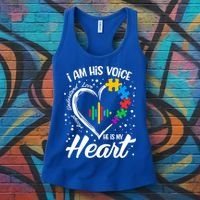 Autism Awareness Mom Meaningful Gift I Am His Voice He Is My Heart Gift Women's Tank Top thumb 3