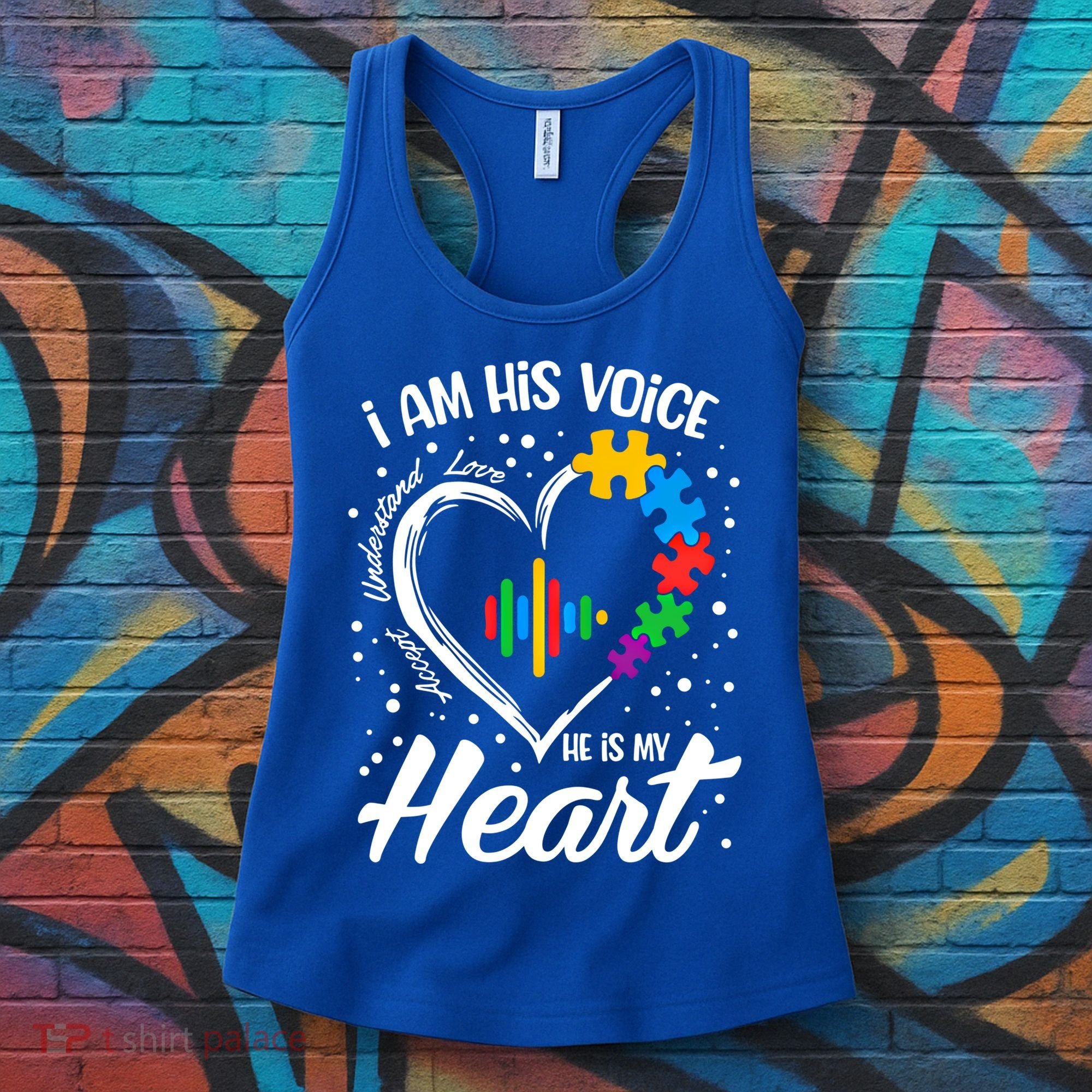 Autism Awareness Mom Meaningful Gift I Am His Voice He Is My Heart Gift Women's Tank Top