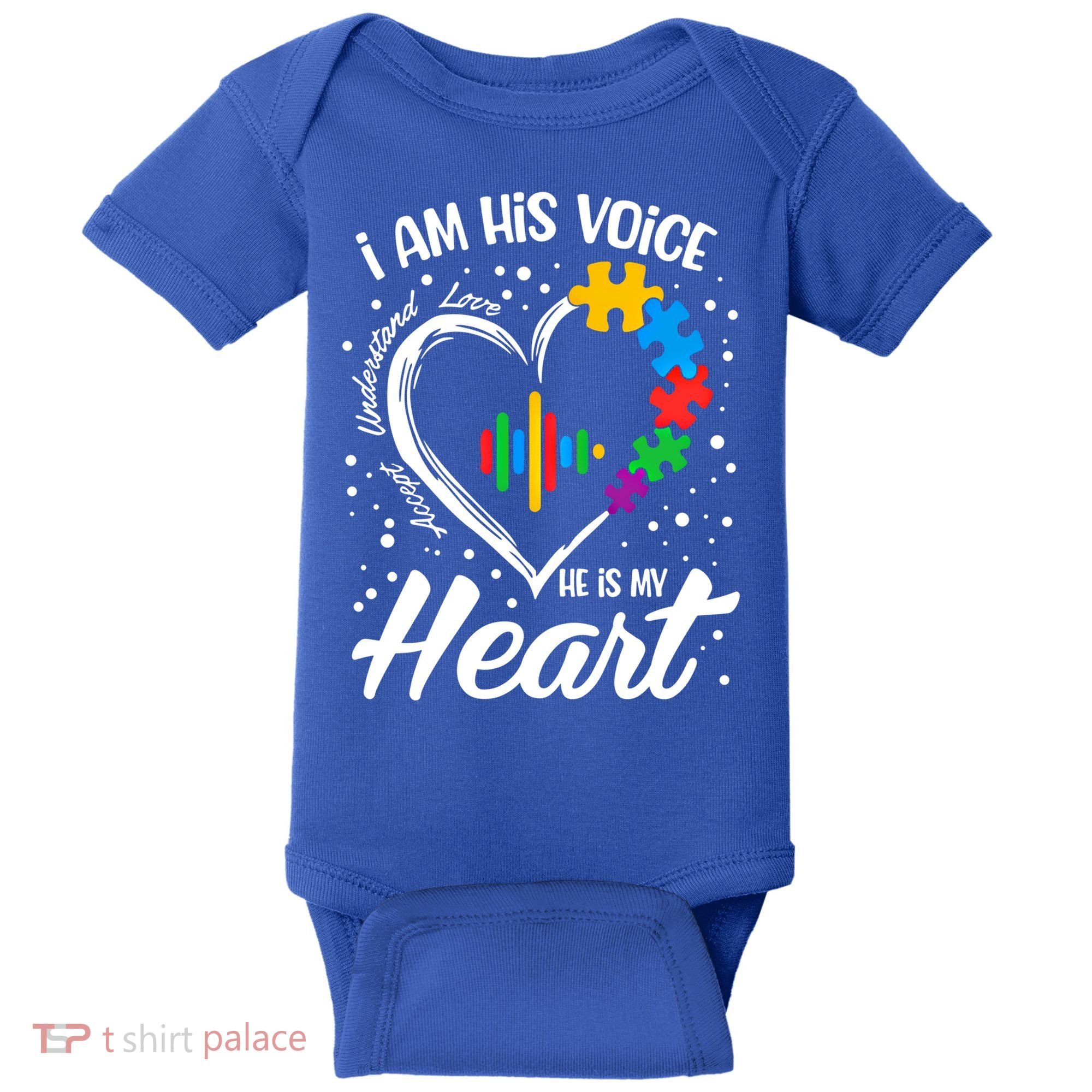 Autism Awareness Mom Meaningful Gift I Am His Voice He Is My Heart Gift Baby Bodysuit