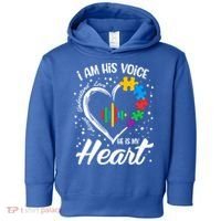 Autism Awareness Mom Meaningful Gift I Am His Voice He Is My Heart Gift Toddler Hoodie thumb 0