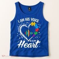 Autism Awareness Mom Meaningful Gift I Am His Voice He Is My Heart Gift Tank Top thumb 2