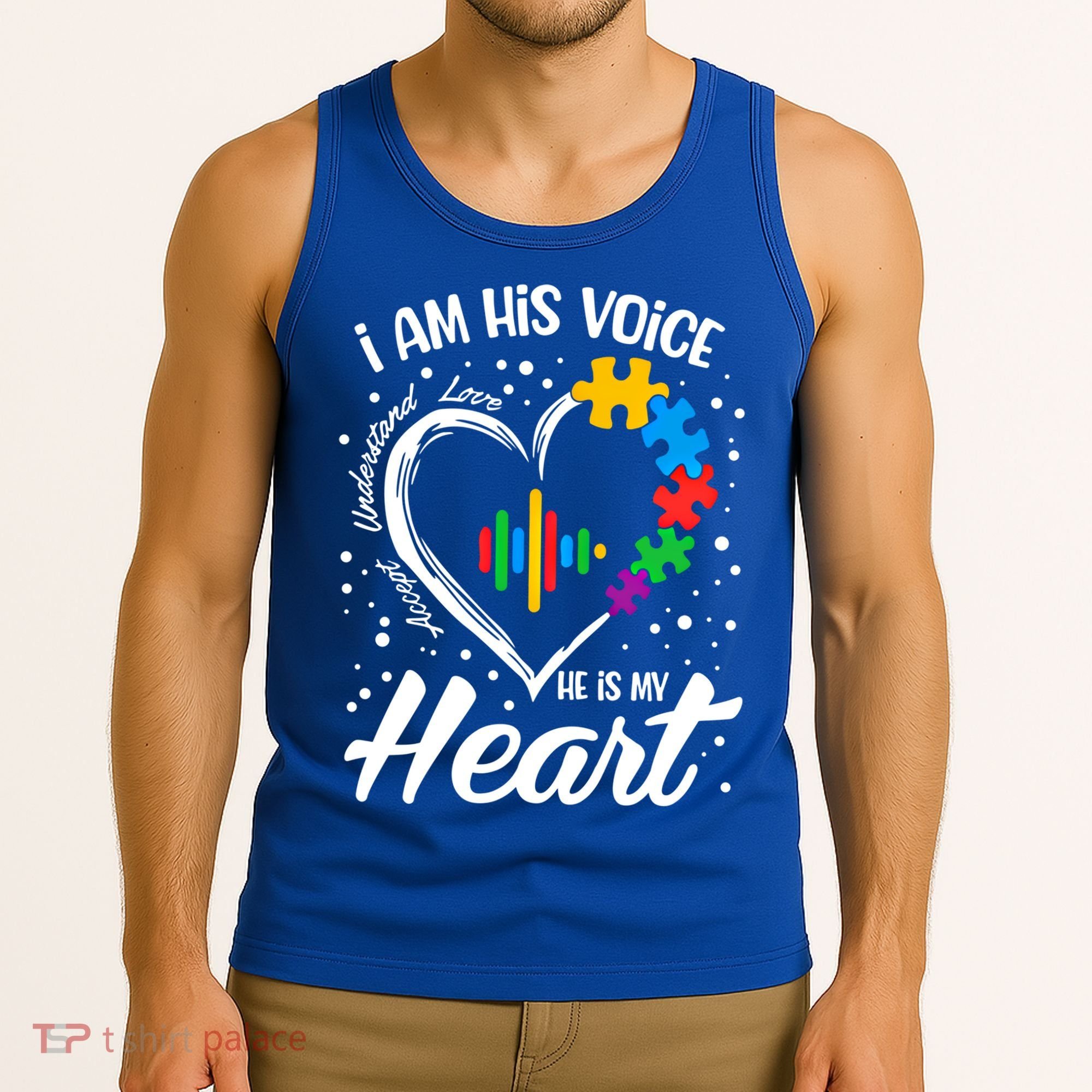 Autism Awareness Mom Meaningful Gift I Am His Voice He Is My Heart Gift Tank Top