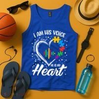 Autism Awareness Mom Meaningful Gift I Am His Voice He Is My Heart Gift Tank Top thumb 4