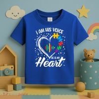 Autism Awareness Mom Meaningful Gift I Am His Voice He Is My Heart Gift Toddler T-Shirt thumb 3
