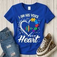 Autism Awareness Mom Meaningful Gift I Am His Voice He Is My Heart Gift Women's T-Shirt thumb 3