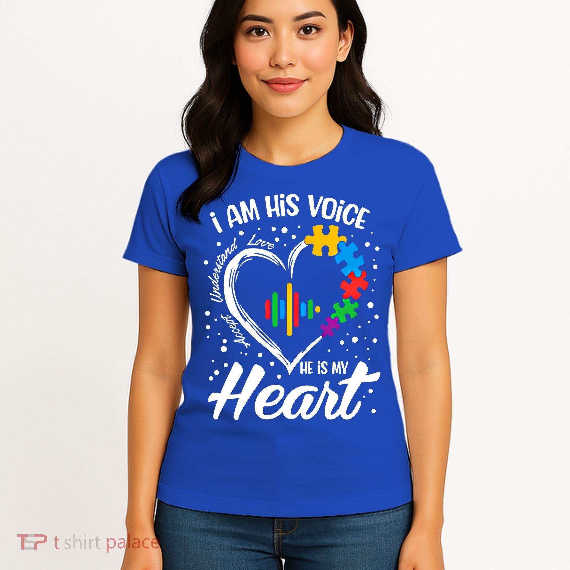 Autism Awareness Mom Meaningful Gift I Am His Voice He Is My Heart Gift Women's T-Shirt