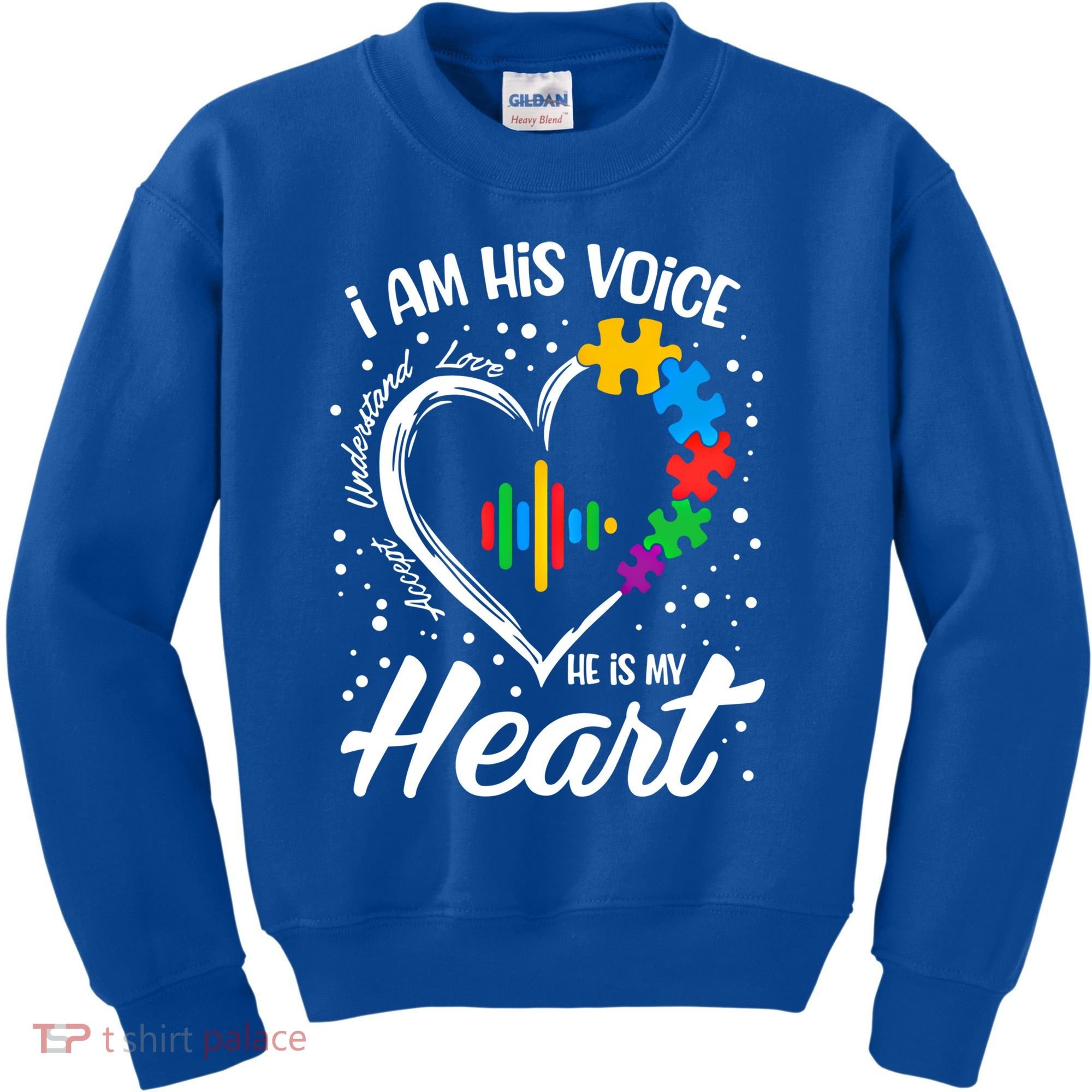 Autism Awareness Mom Meaningful Gift I Am His Voice He Is My Heart Gift Kids Sweatshirt