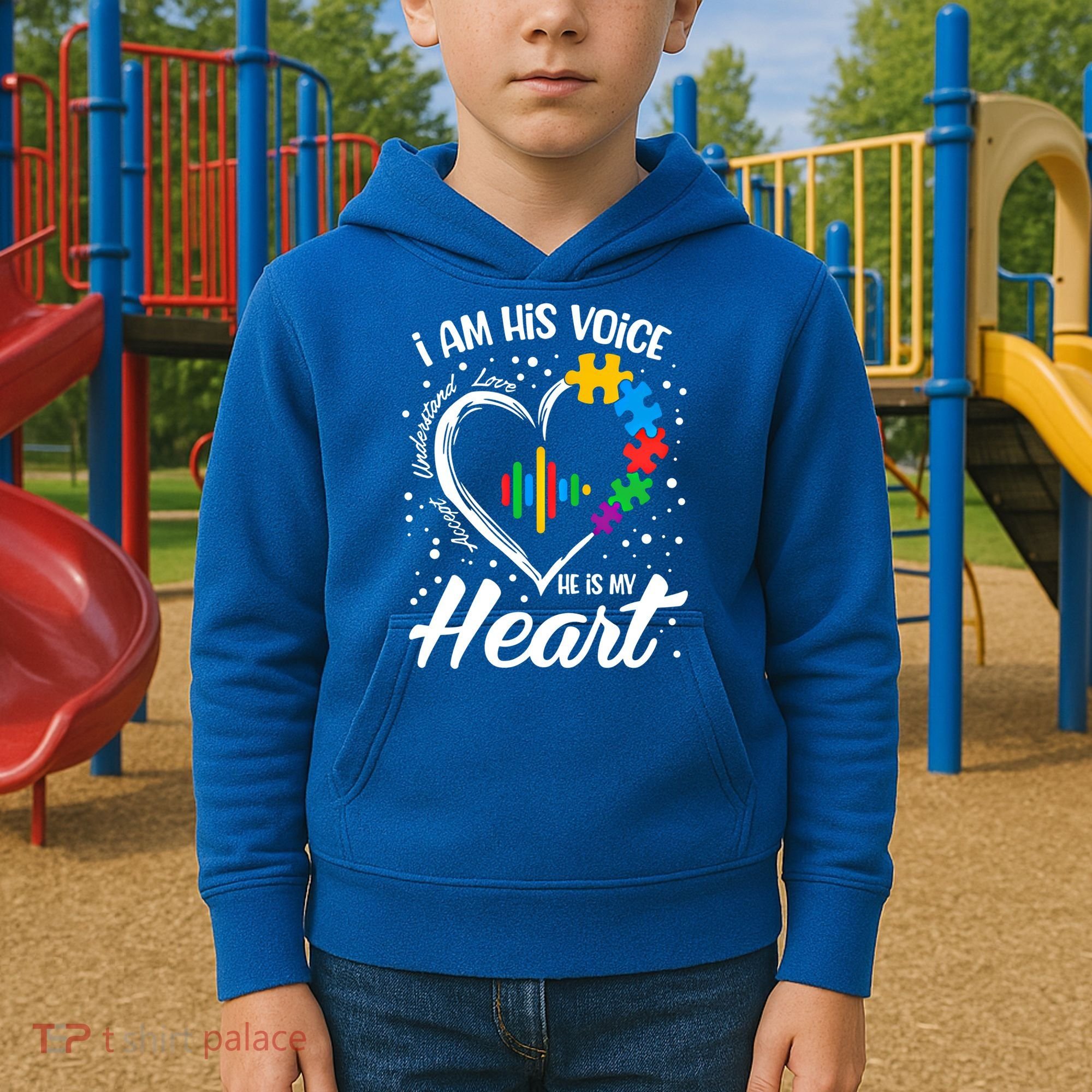Autism Awareness Mom Meaningful Gift I Am His Voice He Is My Heart Gift Kids Hoodie