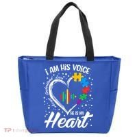 Autism Awareness Mom Meaningful Gift I Am His Voice He Is My Heart Gift Tote Bag thumb 0