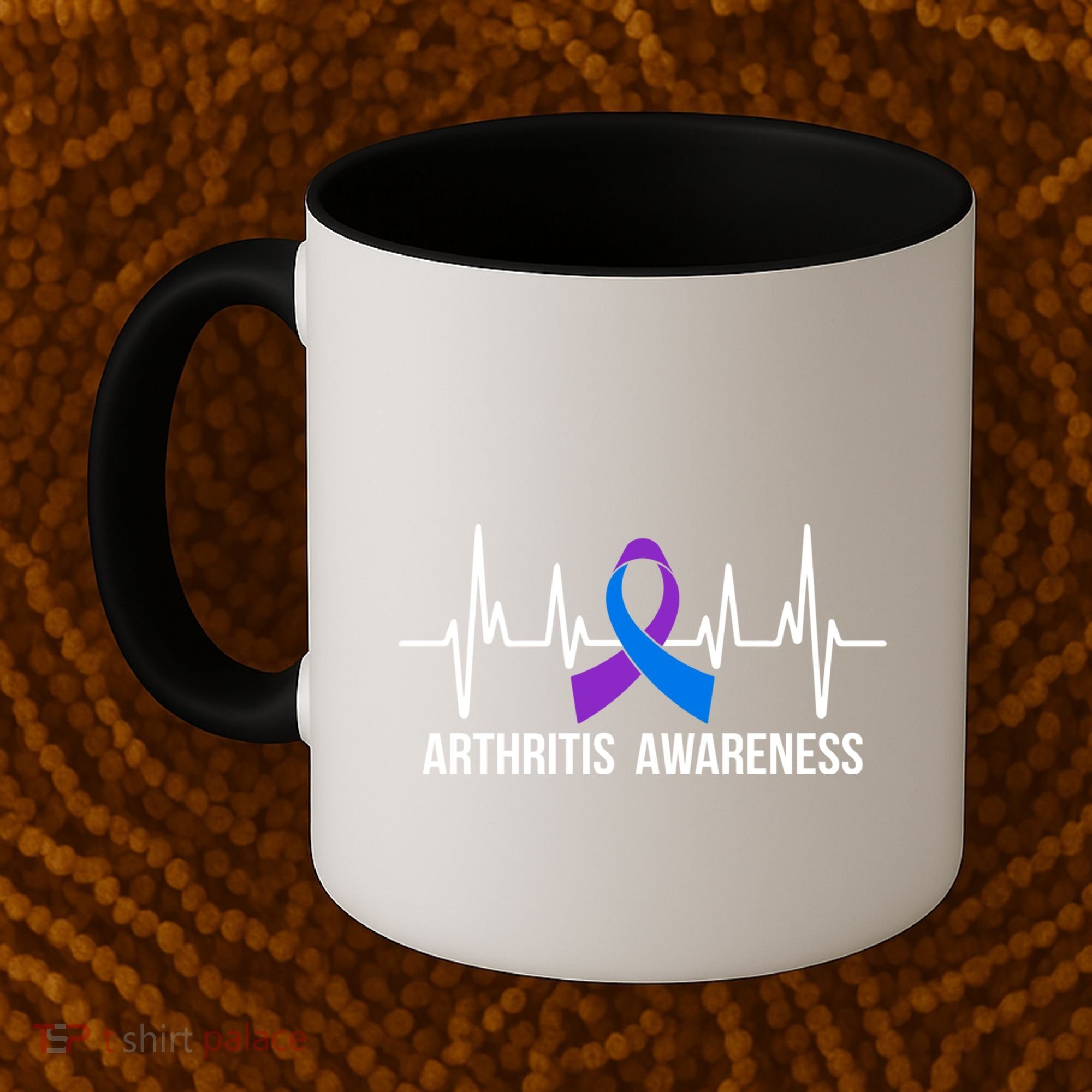 Arthritis Awareness Month Purple And Blue Ribbon Heartbeat Great Gift Coffee Mug