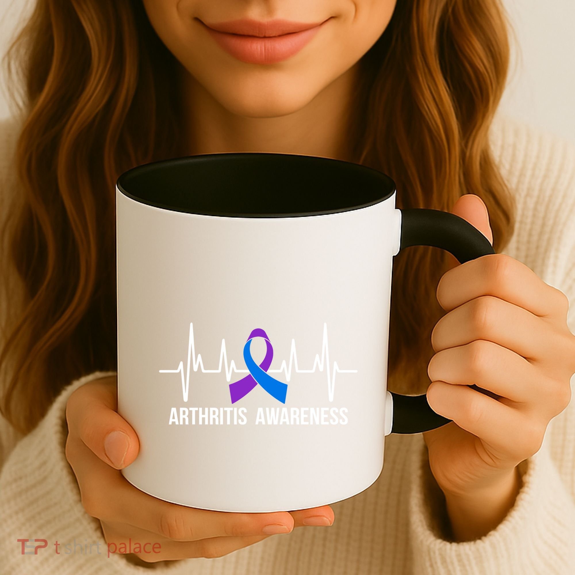 Arthritis Awareness Month Purple And Blue Ribbon Heartbeat Great Gift Coffee Mug
