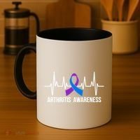 Arthritis Awareness Month Purple And Blue Ribbon Heartbeat Great Gift Coffee Mug thumb 4