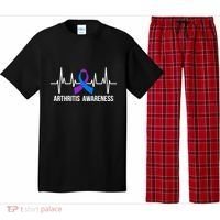Arthritis Awareness Month Purple And Blue Ribbon Heartbeat Great Gift Pajama Set thumb 0