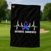 Arthritis Awareness Month Purple And Blue Ribbon Heartbeat Great Gift Golf Towel thumb 1