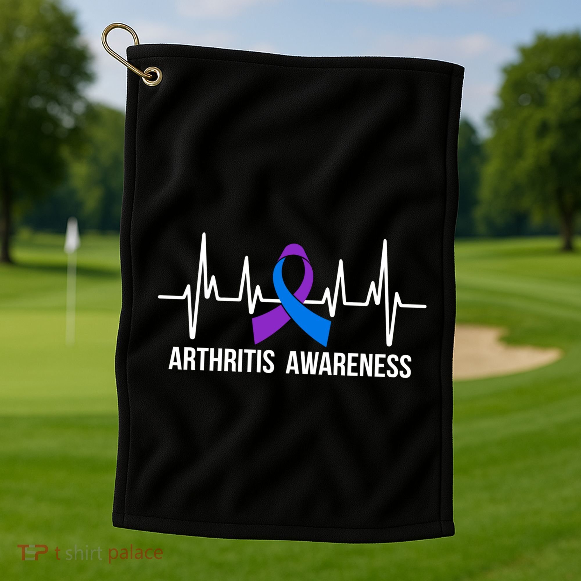 Arthritis Awareness Month Purple And Blue Ribbon Heartbeat Great Gift Golf Towel