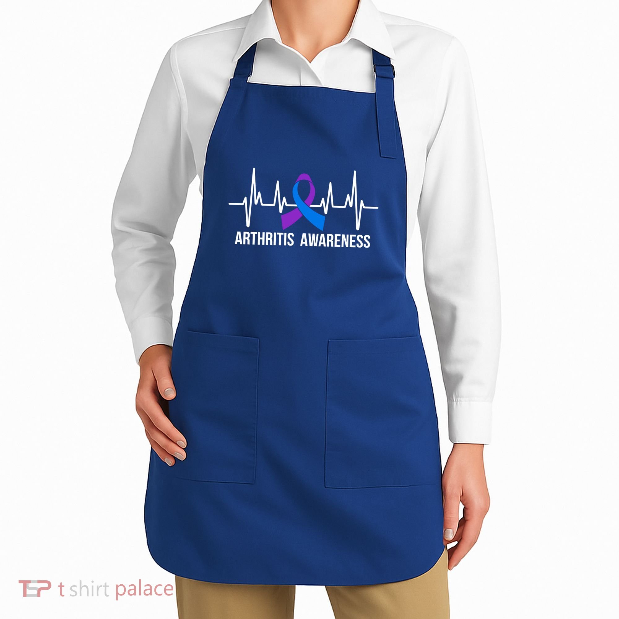 Arthritis Awareness Month Purple And Blue Ribbon Heartbeat Great Gift Apron