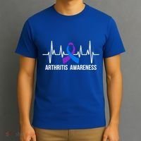 Arthritis Awareness Month Purple And Blue Ribbon Heartbeat Great Gift T-Shirt thumb 3