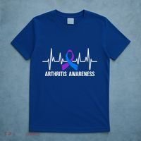 Arthritis Awareness Month Purple And Blue Ribbon Heartbeat Great Gift T-Shirt thumb 5