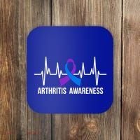 Arthritis Awareness Month Purple And Blue Ribbon Heartbeat Great Gift Coaster thumb 0