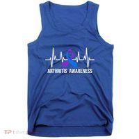 Arthritis Awareness Month Purple And Blue Ribbon Heartbeat Great Gift Tank Top thumb 0