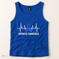 Arthritis Awareness Month Purple And Blue Ribbon Heartbeat Great Gift Tank Top thumb 2