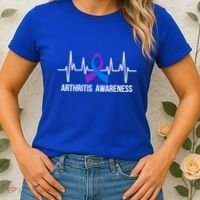 Arthritis Awareness Month Purple And Blue Ribbon Heartbeat Great Gift Women's T-Shirt thumb 2