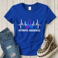 Arthritis Awareness Month Purple And Blue Ribbon Heartbeat Great Gift Women's T-Shirt thumb 3