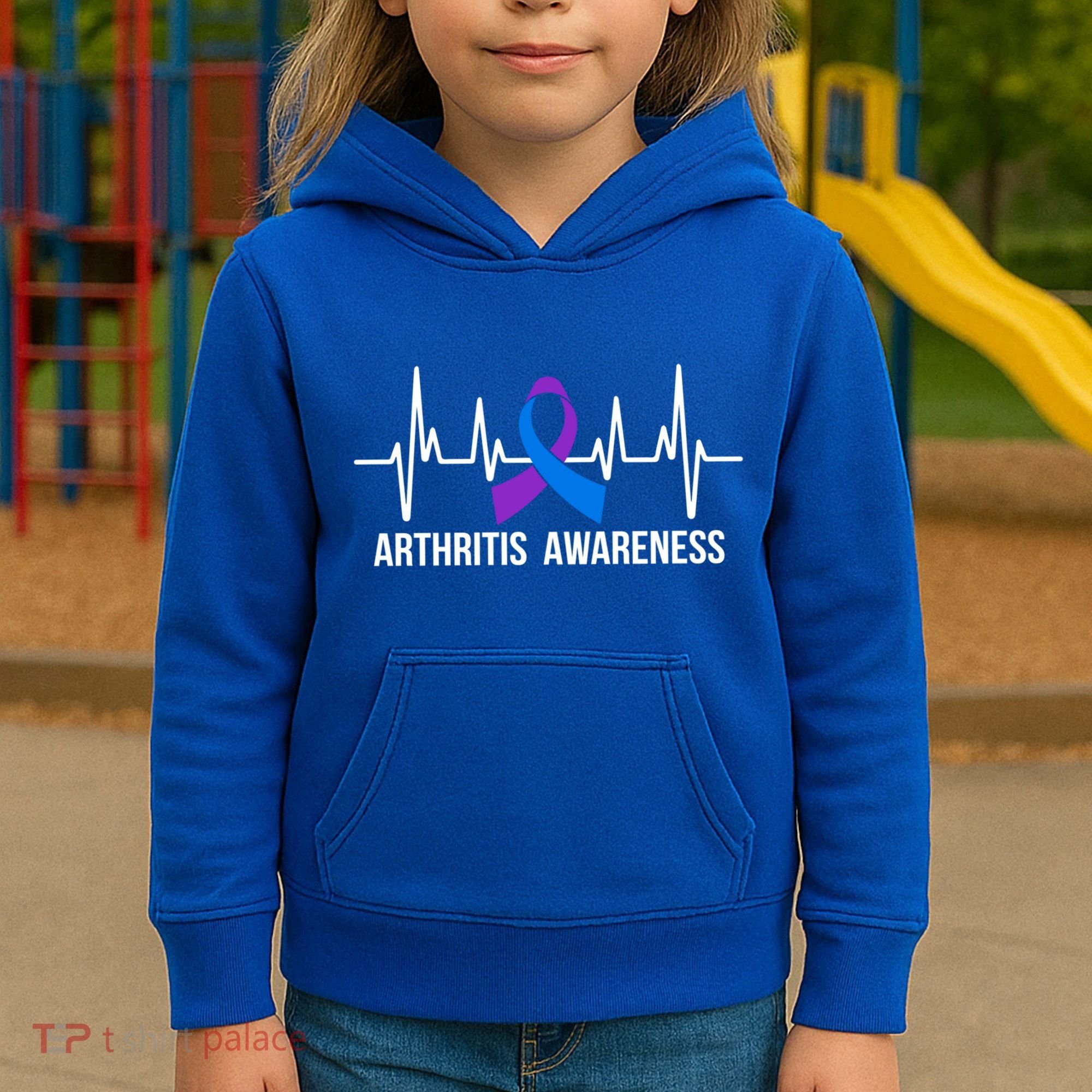Arthritis Awareness Month Purple And Blue Ribbon Heartbeat Great Gift Kids Hoodie