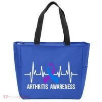 Arthritis Awareness Month Purple And Blue Ribbon Heartbeat Great Gift Tote Bag thumb 0