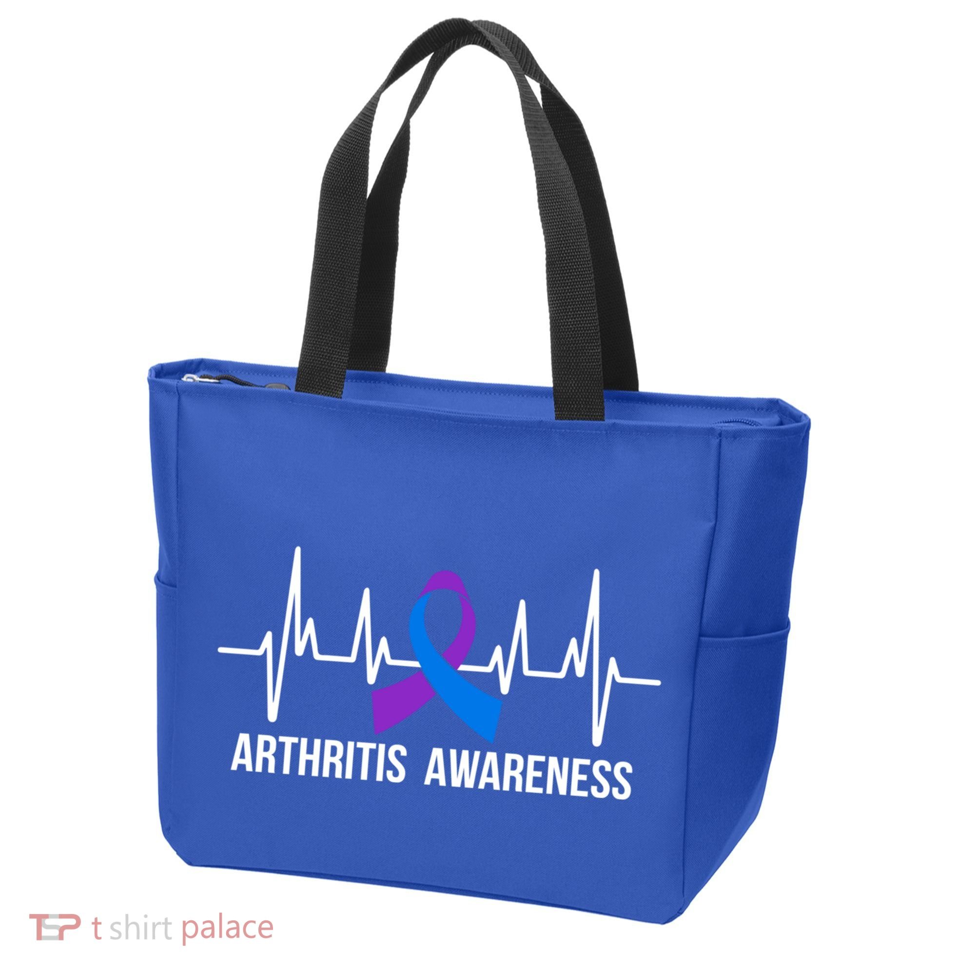 Arthritis Awareness Month Purple And Blue Ribbon Heartbeat Great Gift Tote Bag