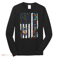 Autism Awareness Mom Dad USA flag Autistic Awareness Autism Long Sleeve Shirt thumb 0
