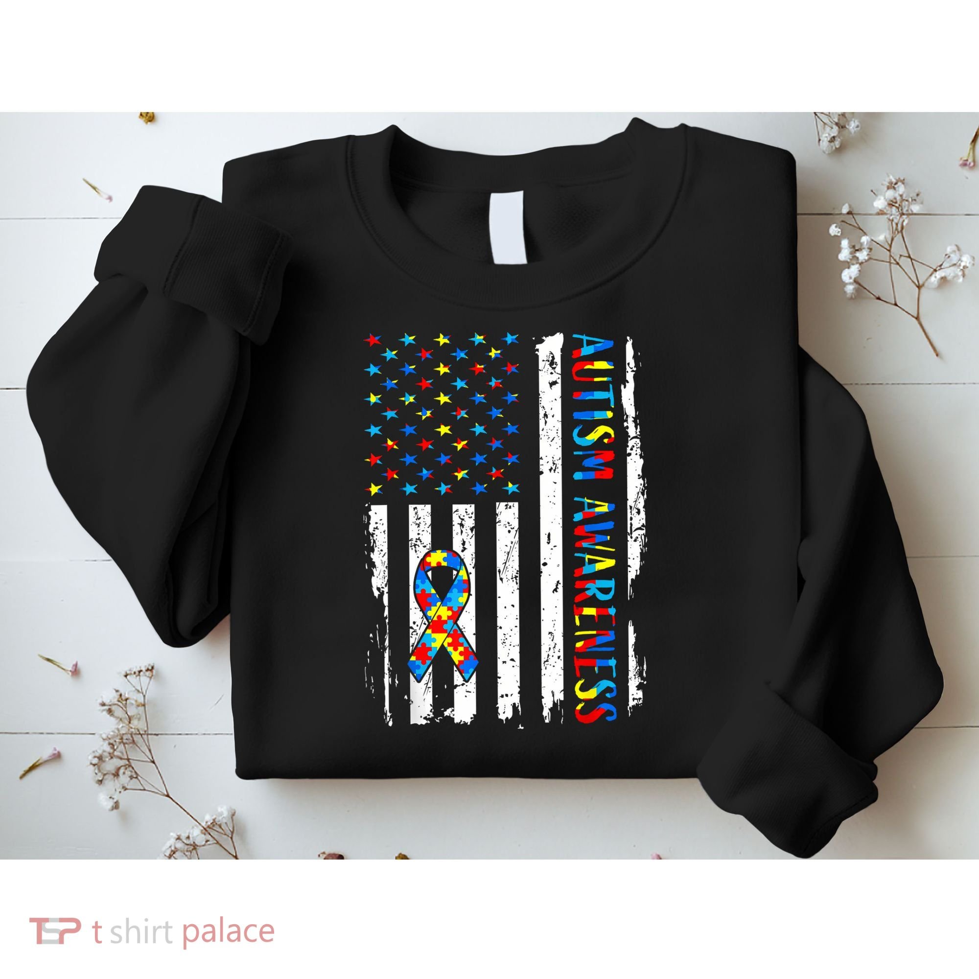 Autism Awareness Mom Dad USA flag Autistic Awareness Autism Sweatshirt