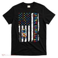 Autism Awareness Mom Dad USA flag Autistic Awareness Autism T-Shirt thumb 0