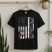 Autism Awareness Mom Dad USA flag Autistic Awareness Autism T-Shirt thumb 2