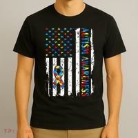 Autism Awareness Mom Dad USA flag Autistic Awareness Autism T-Shirt thumb 3