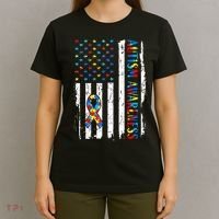 Autism Awareness Mom Dad USA flag Autistic Awareness Autism T-Shirt thumb 4