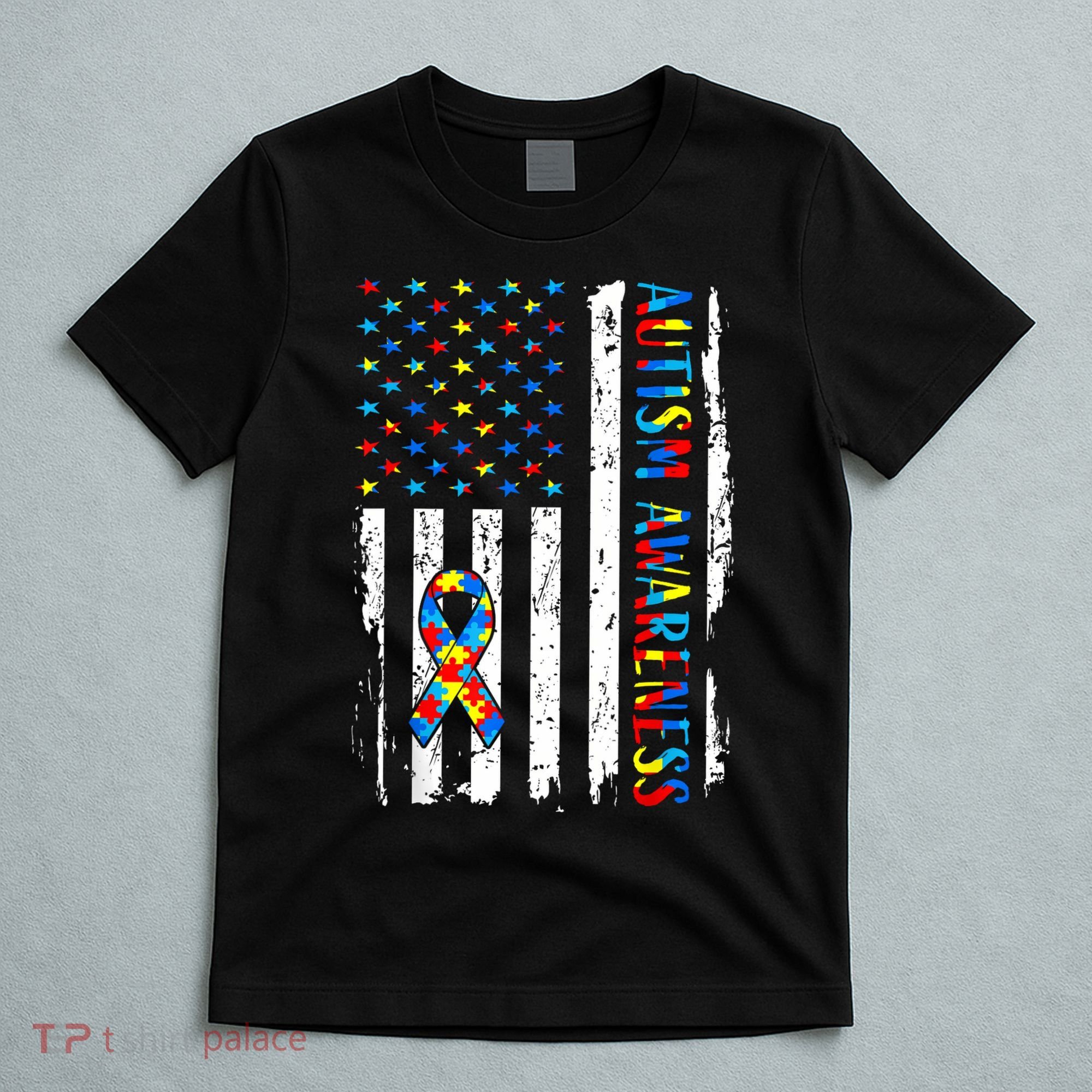 Autism Awareness Mom Dad USA flag Autistic Awareness Autism T-Shirt