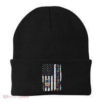 Autism Awareness Mom Dad USA flag Autistic Awareness Autism Beanie thumb 0